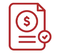 Red icon of a document with a dollar sign and checkmark